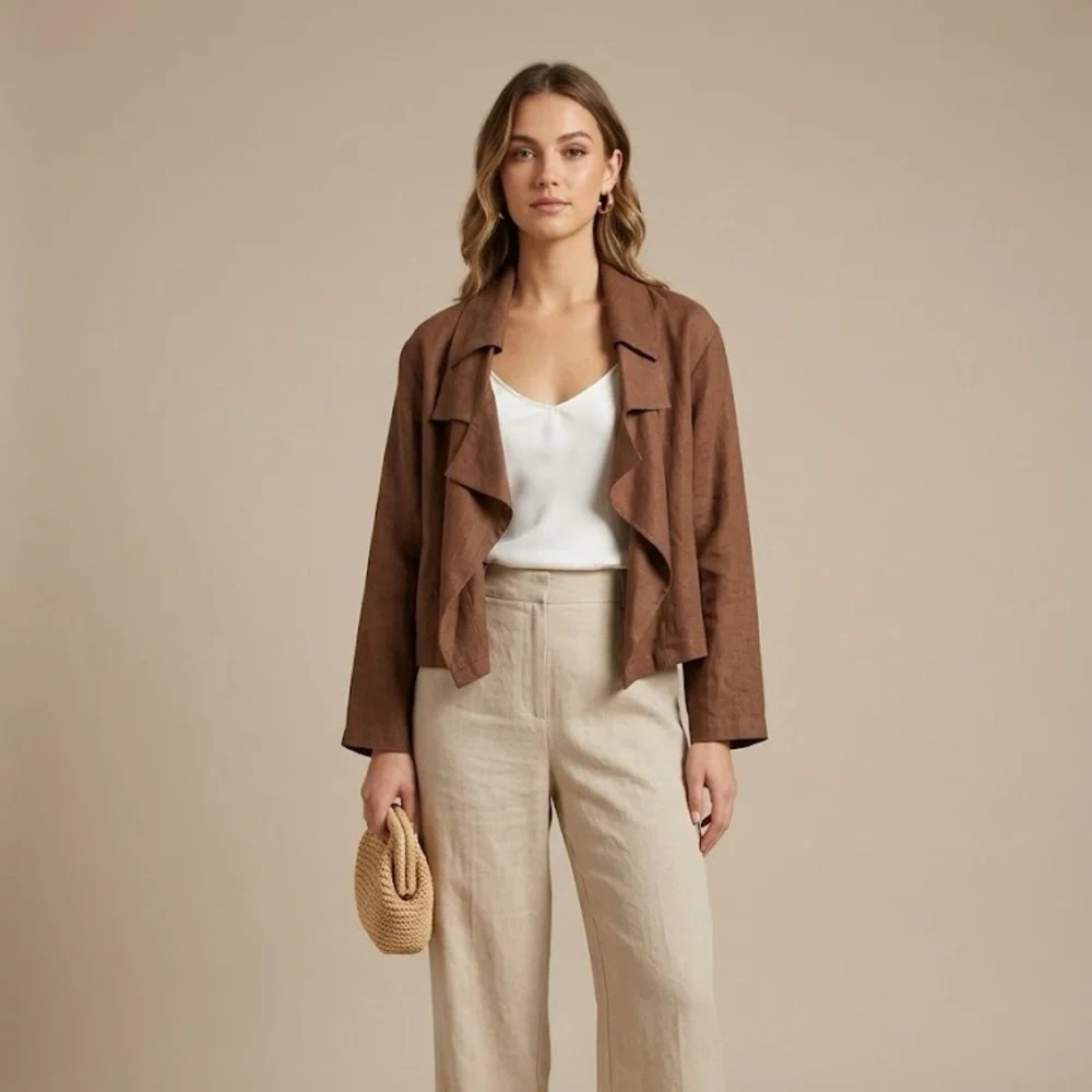 PLANET 100% Linen Draped Crop Jacket | One Size - Picture 1 of 7